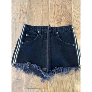 CARMAR Womens Denim Skirt 24 Black Mini Skirt Zipper Raw Hem Jean Tuxedo Trim